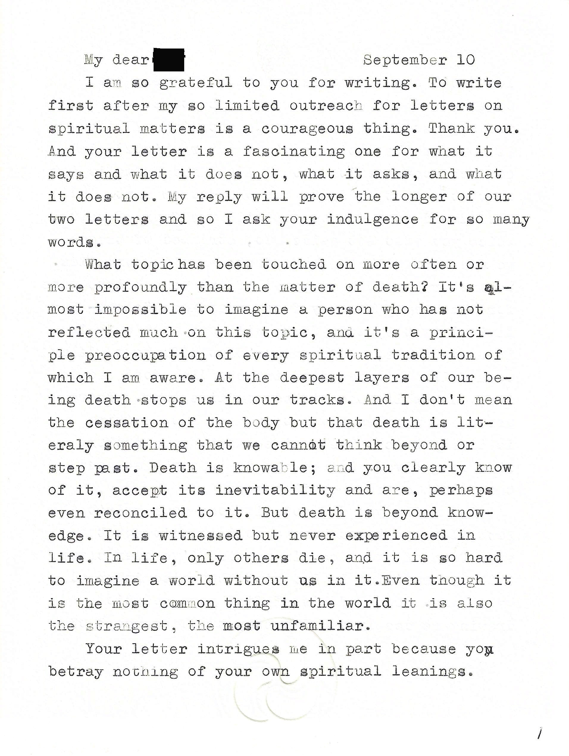 Reply from the Kalyanamitra, page 1 of 8 — Correspondence No. 1, So, What Is Death?
