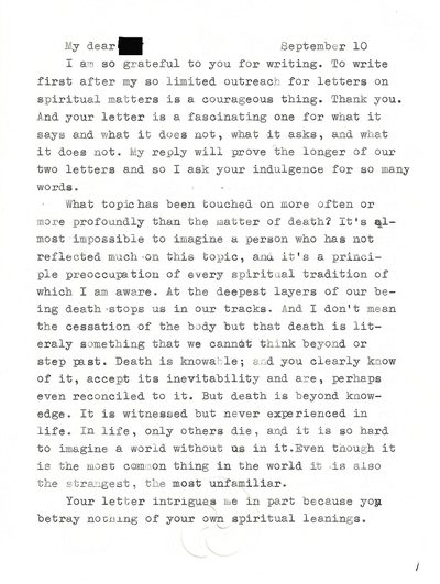 Reply — Correspondence No. 1, So, What Is Death?