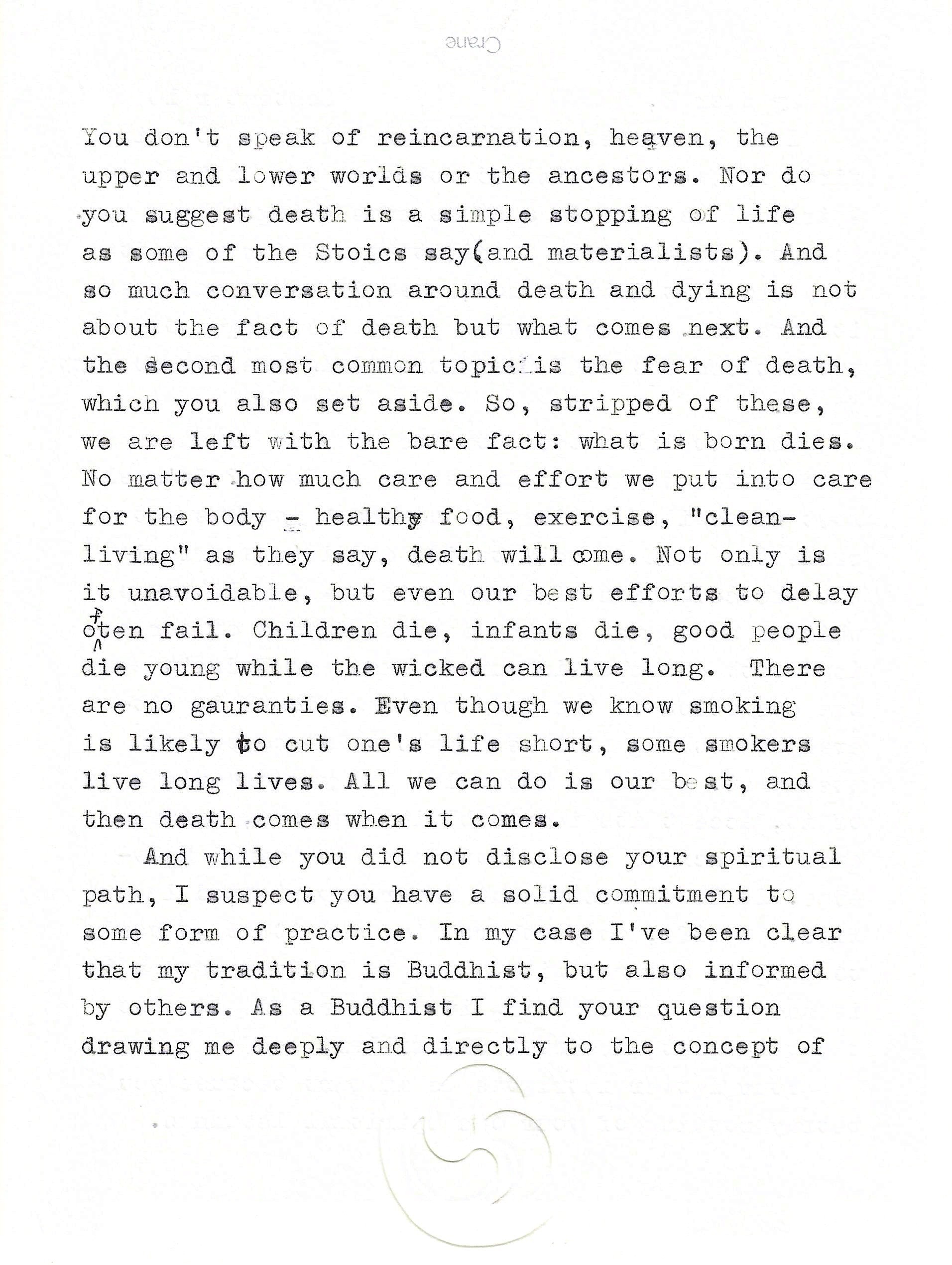 Reply from the Kalyanamitra, page 2 of 8 — Correspondence No. 1, So, What Is Death?