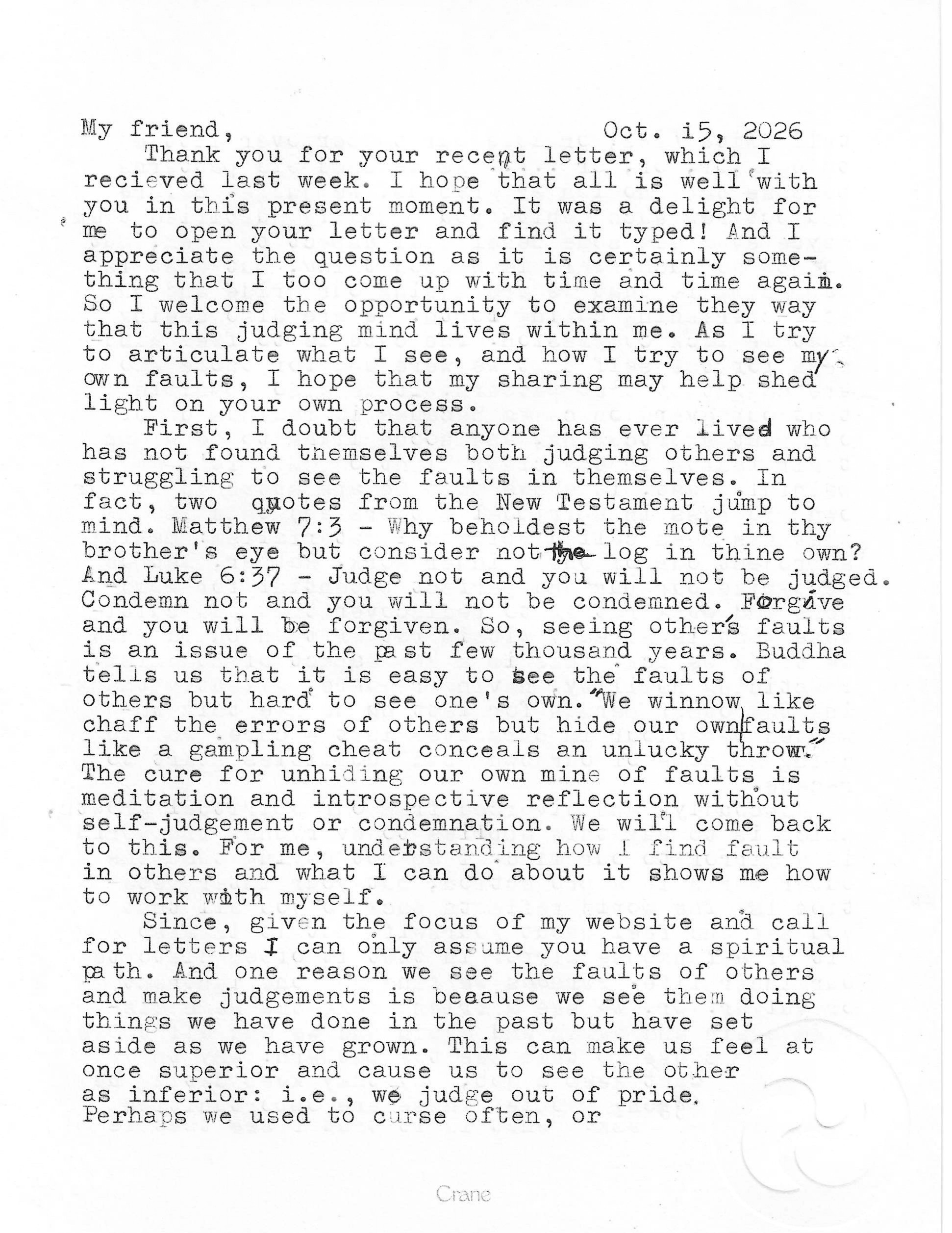 Reply from the Kalyanamitra, page 1 of 5 — Correspondence No. 2, So, What About the Flaws I Can't See?